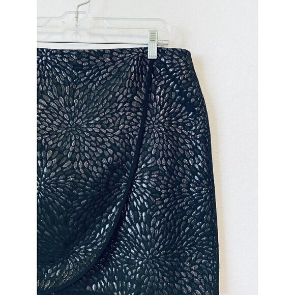 LOFT Skirt Womens 12 Shimmer Splash Mini Faux Wrap Silver Metallic Jaquard Boho - Picture 4 of 9